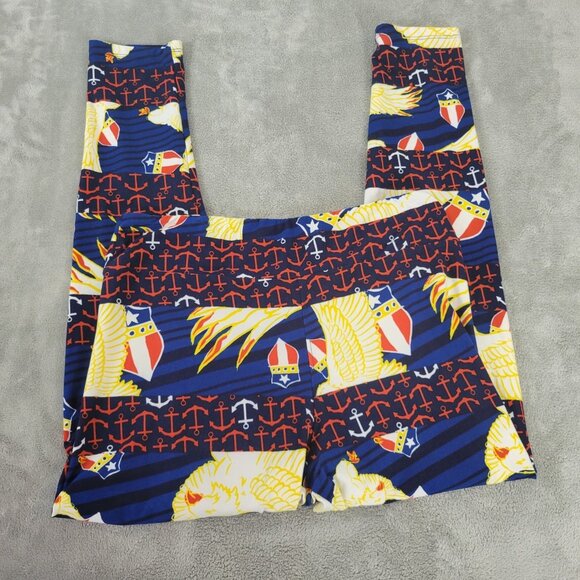 Fourth of July Lularoe Womens Leggings TC Tall Curvy Blue Red Eagles NOV112E - Picture 1 of 9
